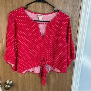 Mossimo Red Polka Dot Cropped Blouse, M
